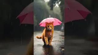 Orange cat walking on the road in raining day 🌧️ #orangecat #rainingday #catlover #aivideo #ai