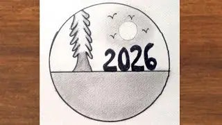 Happy New Year 2026 Drawing tutorial - Pencil Sketch / 2026 New Year Scenery drawing / Drawing 2026