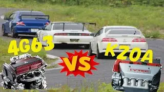 DC5 vs EVO7  at touge. K20A vs 4G63 stock engine battle