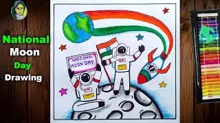 National Moon Day Drawing Step By Step | Chandra Dinam Poster Drawing Easy | Moon Day Drawing Easy