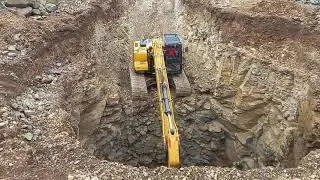 SANY Excavator amazing 100ft deep well digging from Well Ramp
