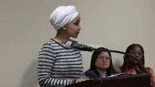 Man tackled to ground after spraying unknown substance on Rep. Ilhan Omar at town hall in Minneapoli