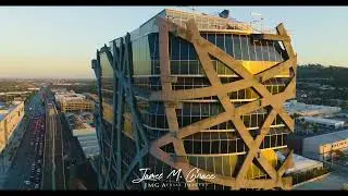 Twisting metal frame of Wrapper office tower  in Baldwin Hills - JMG Aerial Imagery 4K  Mavic 3 Cine