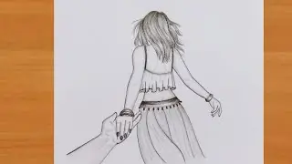 Romantic couple holding hands pencil sketch| simple art with rose |couple drawing easy
