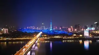 Wuhan China Ferry Yangtze river night view