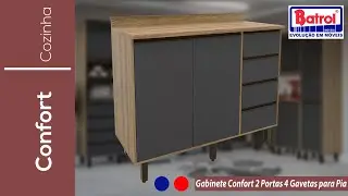 06.5190 Gabinete Cozinha Confort 2 Portas 4 Gavetas para Pia