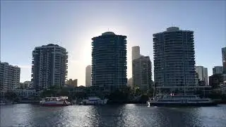Sunset Cityscape New Farm Riverwalk Brisbane Australia