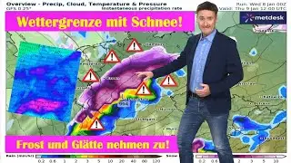 Wetterwarnung vor Schnee und Eisregen! Gefährliche Wetterzone quer über uns. Danach 