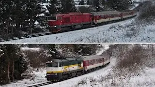 Vlaky Slovensko - Va&scaron;o 754.054 a Ren&aacute;tka 754.055 na zasneženej odbočke #train #railway #winter #snow