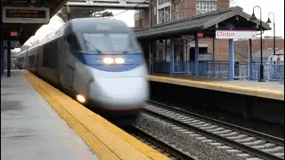 Amtrak Trains Passing Shore Line East Stations