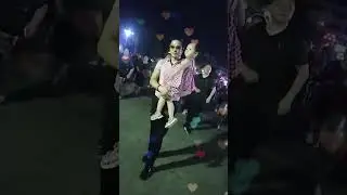 Funny moments jian with children in the dancing square