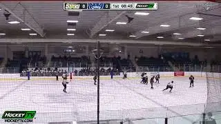 St. Thomas Stars Nick Houben on London Nationals Mike Kopcok, Brenden Cattrysse stops Dylan Dundas