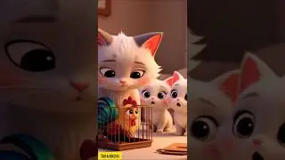 OMG 😍 Mama Cat and Her Cute White Kittens Meet a Rooster Too Adorable