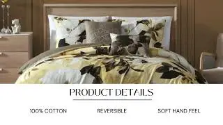 Let Your Room Bloom | Bebejan Magnolia 5-Piece Reversible Comforter Set | Golden Yellow & Taupe bed