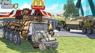 MILITARY CONVOY AT MCDONALDS DRIVE THRU! | OVERSIZE LOAD | FARMING SIMULATOR 2019