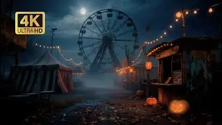Abandoned Carnival at Midnight 🎡 | Eerie Wind, Distant Owl | Halloween Sleep Ambience