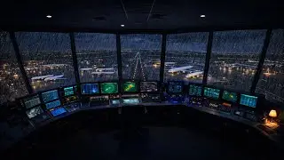 Heavy Rain & Thunder In A Control Tower | Thunderstorm Ambience ⛈️