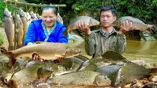 Day 20 after the landslide disaster: harvesting the remaining fish in the pond to make smoked fish.