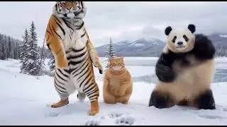 TIGER CAT AND PANDA IN ONE FRAME MUSIC DANCE🙀🙀🙀🙀🙀🦬😝😜😋😀😃😄😅