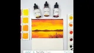 Easy Sunset using CrafTangles Liquid watercolors [DIY start to end Tutorial]