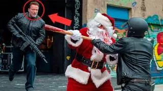A biker attacked santa claus, but then Arnold Schwarzenegger suddenly appeared....