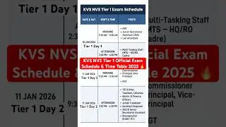 KVS NVS Tier 1 Official Exam Schedule & Time Table 2025 🔥