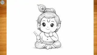 Cute Baby Krishna Pencil Sketch Drawing | Easy Step by Step Shree Krishna Art #krishna 