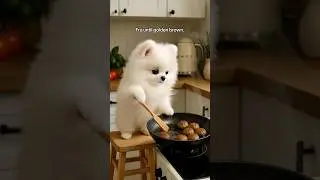 Puppy cooking spaghetti 🍝#Pomeranian #puppy #cutedog #pomeranianpuppy #fluffie #spaghetti