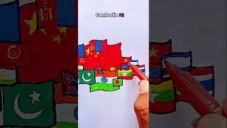 Draw Flag Map of Cambodia 🇰🇭 #cambodia #flag