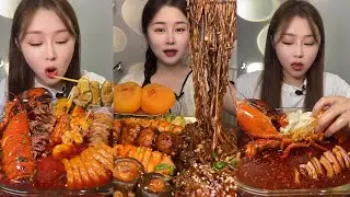 Mukbang ASMR Makanan Pedas Mie Korea Seafood Udang Makecoh Porsi Gila