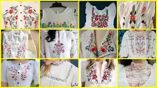Latest white embroidery dresses/frocks / top 50 unique style white hand embroidered kurti designs