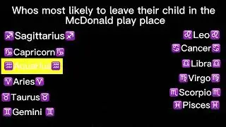 Who&rsquo;s most likely? (Zodiac sign edition)♒️♏️♊️♓️♉️♈️♌️