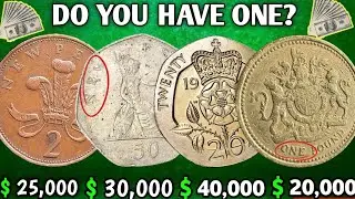 Top 4 EXTREMELY RARE UK Coins 50 New Pence, 2 New Pence, 20p & One Pound Worth BIG Money!