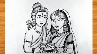 Ram- sita Drawing || Pencil Drawing of lord ram and sita on deepavali || diwali drawing easy 
