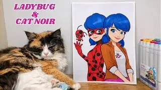 Coloring a Ladybug Style Hero & Marinette Inspired Girl with My Cat 🐱🎨