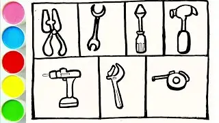 🛠️How To Draw Hammer, Drill and 5 More Toy Hand Tools Drawing,Painting, Coloring for Kids, Toddlers