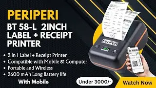 PeriPeri BT-58L 2Inch Receipt + Label Thermal Printer, Inkless Bluetooth Portable Printer