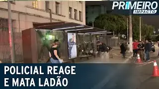 Policial reage a assalto no ponto de ônibus e mata ladrão | Primeiro Impacto (29/03/22
