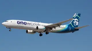 Alaska Airlines OneWorld livery B737-900ER landing in San Jose