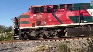 Train Run Very Fast! Double Stack Countainer Train by Ferromex AC4400 4550 SD70ACe 4018