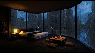 Gentle Rain in Bedroom with Japanese Garden View to Relax Mind and Body All Night Long