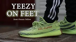 Yeezy 350 V2 Semi Frozen Yellow Close Up + ON FEET With Different Pants