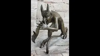 Greek Satyr Faun Demon Horny Devil Horned Satan Bronze Figurine Statue Sculpture 6