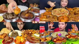ASMR: Eating Spicy Chicken Mutton Egg Curry Eating Challenge 😋😍 liver fish curry with Rice Mukbang