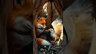 Cute red fox helps a poor baby eagle #foxs #cuteanimals #animalshorts #animalrescue