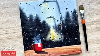Rainy Day Acrylic Painting / step by step / Daily Challenge #68