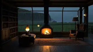 Relaxing Rain & Fireplace Sounds with Soft Music | Cozy Island Home Ambience 4K