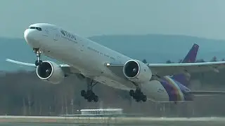 Thai Airways B777-3ALER [HS-TKM] takeoff at Zurich Airport