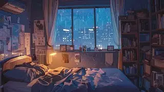 Calming Pixel Art Window Scene | Gentle Rain Falling Outside for Stress Relief and Relaxation