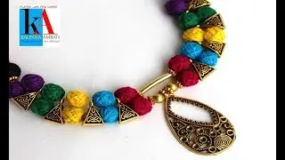 making of Designer cotton thread Beads necklace with pendent at home